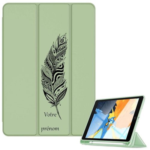 Housse Ipad Ipad Air 4 Air 5 Et 11 Pro Vert Avec Motif Plume Personnalisee