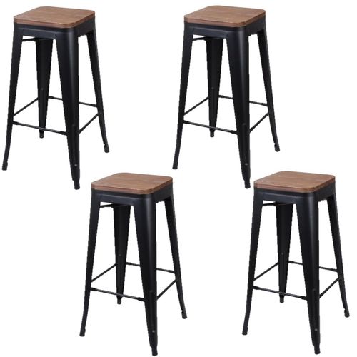 Lot De 4 Tabourets De Bar Vintage Liv - Hauteur 77 Cm. - Noir