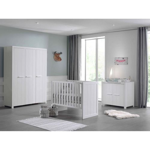 Vipack Erik Lit Barreaux + Commode 2 Portes + Armoire 3 Portes