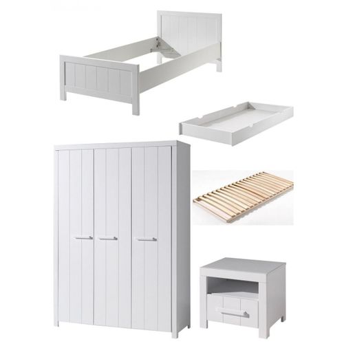 Vipack Erik Lit Simple + Sommier + Chevet + Armoire 3 Portes + Lit Gigogne