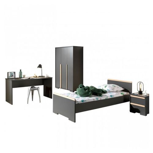 Combinaison Lit + Garde-Robe + Bureau Et Rangement Anthracite