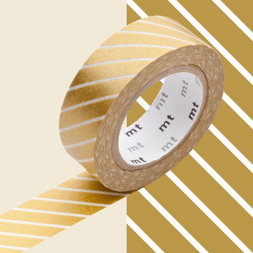 Masking Tape Mt 1,5 Cm Rayé Or Et Blanc
