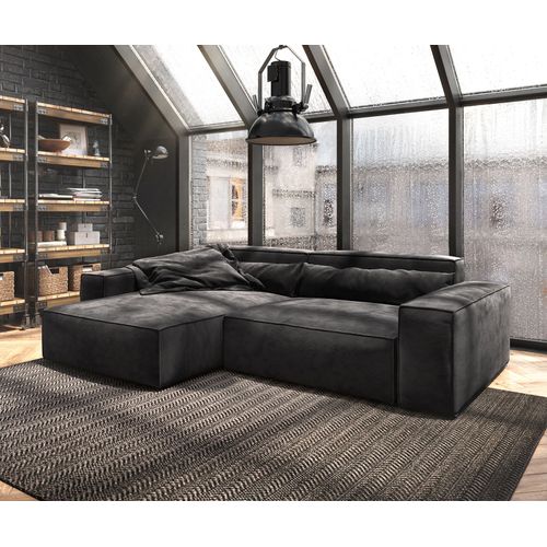 Canapé-D'angle Sirpio Xl Microfibre Noir 270x175 Cm Recamière Variable Couture En Keder