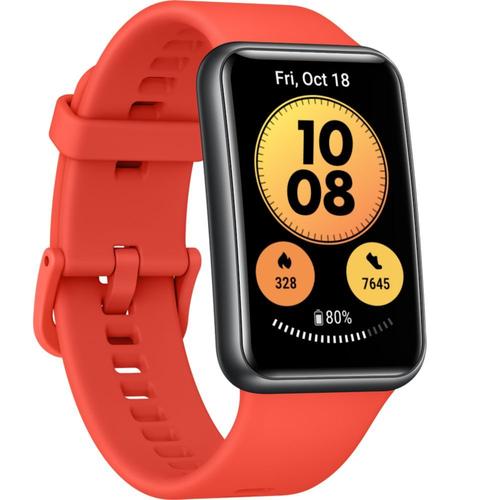 Huawei Watch Fit New - Noir - Montre Connectée Avec Bracelet - Silicone - Rouge Pomélo - Taille Du Poignet : 130-210 Mm - Affichage 1.64" - 4 Go - Bluetooth - 21 G