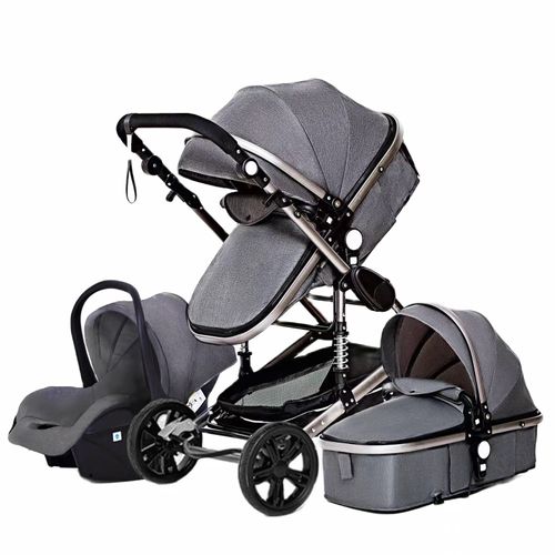 Poussette 3 En 1 Bébé Combinée Siège-Auto Nacelle Réversible Réglable Haute Qualité Roues Increvables Canne .Gris