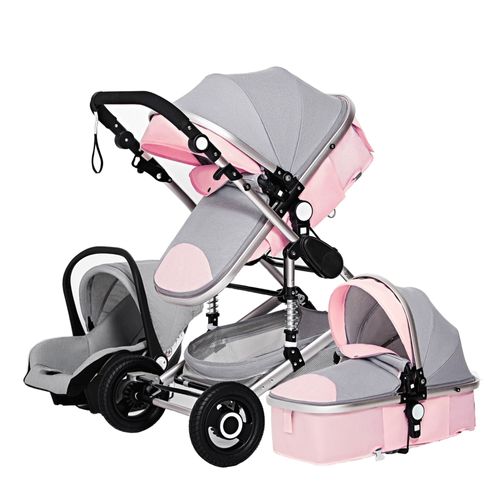 Poussette 3 En 1 Bébé Combinée Siège-Auto Nacelle Réversible Réglable Haute Qualité Roues Increvables Canne .Gris/Rose