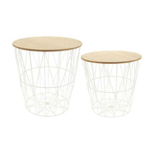 Set De 2 Table D'appoint Avec Couvercle Amovible En Fer Forgé Blanc