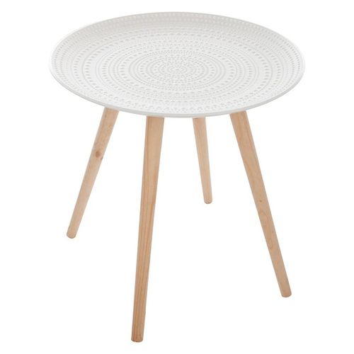 Table D'appoint Ronde Relief Pied En Pin 49x42 Cm