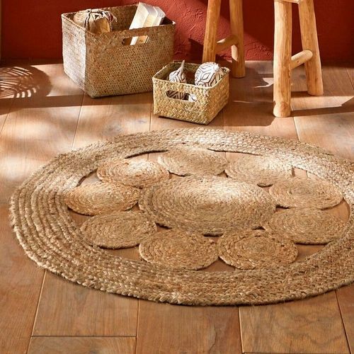 Tapis Rond Jute Naturel Tressé Ajouré 80cm