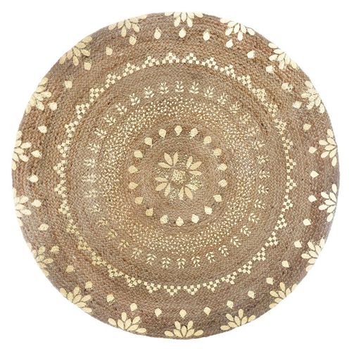 Tapis Rond Jute Naturel 115cm Imprimé Doré