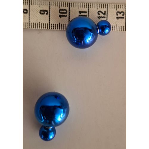 Boucles D'oreille - Double Boule - Bleu Métallisé