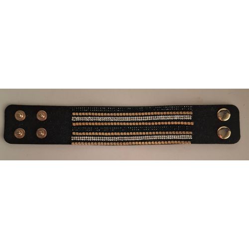 Bracelet Manchette - Suédine Noire Avec Strass - Fermeture Par Pression