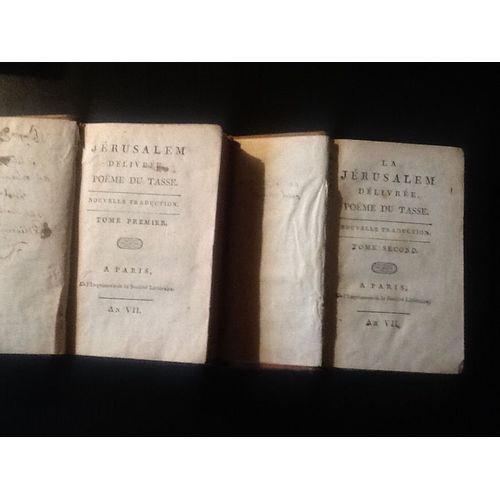 Jérusalem Délivrée, Poème Du Tasse (Complet - 2 Tomes Reliés - An Vii (1799))