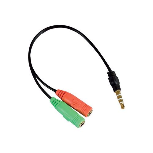 APM - Adaptateur pour casque - mini-téléphone stéréo 3,5 mm 4 pôles mâle pour jack mini mono, mini-phone stereo 3.5 mm femelle - 14 cm - noir