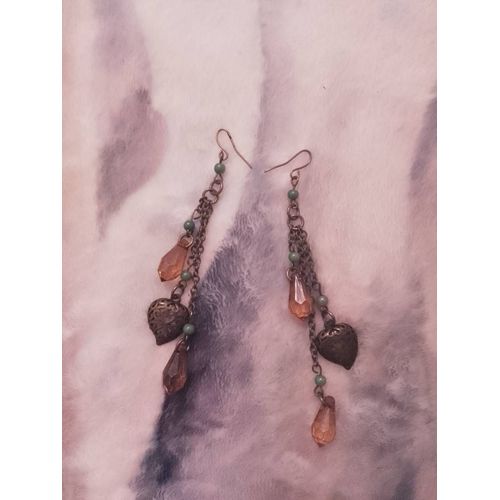 Boucles D'oreilles Cuivre Et Perles Colorées.