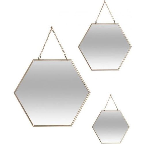 Lot de 3 miroirs hexa or metal chaine