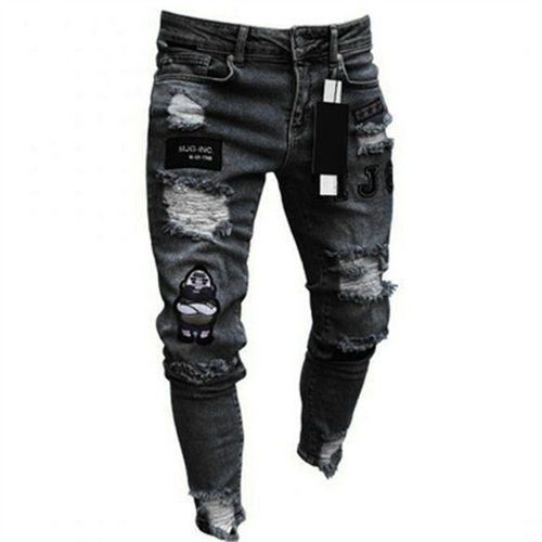 Jean Crayon Déchiré Pour Homme,Pantalon Skinny Détruit Pour Homme,High Street,Slim,Hip Hop,Solid Biker,Denim,Fjj,Danemark Ge,