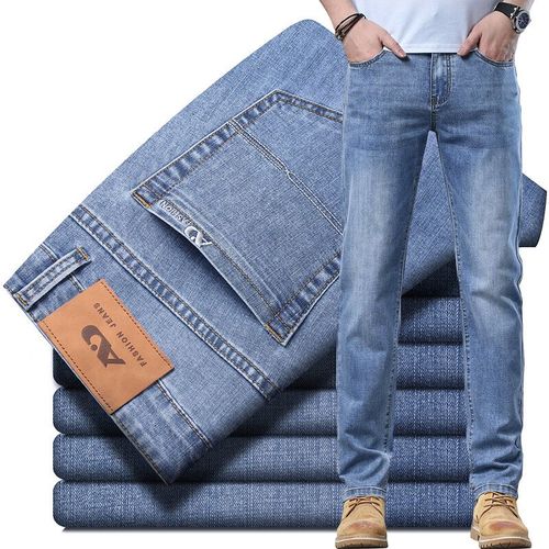 Jean Bleu Clair Mince Pour Hommes,Pantalon Droit De Style Classique,Tissu Commissionné,Mode D'affaires,Marque Masculine,Printemps Et Été 2024