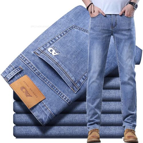 Jean Slim Bleu Clair Pour Homme,Pantalon En Denim,Tissu De Commande Décontracté,Classique,Fjm,Gris Struction É,Printemps Et Été