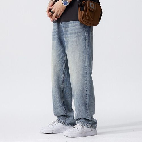 Jeans Droits Vintage Pour Hommes,Nouvelle Mode,Baggy Décontracté,Fjwide,Doux,Confortable,Qualité,Denim Masculin,Printemps,Été