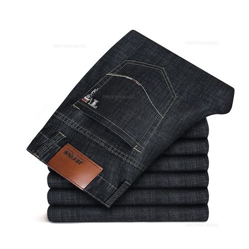 Jean Droit Fin D'été Pour Homme,Classique,Noir,Bleu,Business,Décontracté,Grande Taille,Denim,Marque Fjj