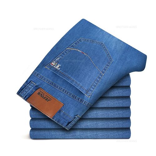 Jean Droit Fin D'été Pour Homme,Classique,Noir,Bleu,Business,Décontracté,Grande Taille,Denim,Marque Fjj