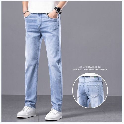 Jean Slim Bleu Clair Pour Homme,Denim En Coton Doux,Style Classique Régulier,Printemps