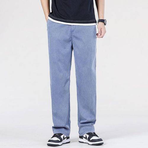 Jean Baggy Classique Pour Homme,Tissu Lyocell Fin,Pantalon Droit Décontracté,Denim Doux,Fjcoffee,Bleu,Gris,Haute Qualité,Été