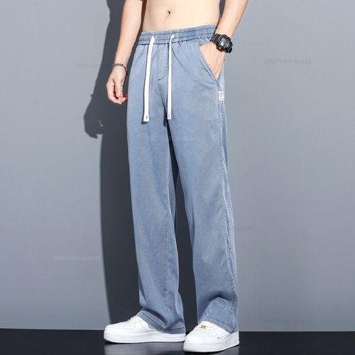 Jean En Tissu Lyocell Doux Pour Hommes,Pantalon Droit At Fin,Cordon De Proximité,Taille Élastique,Style Coréen Décontracté,Fjj,Été,2024