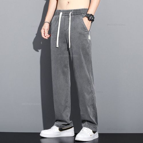 Jean En Tissu Lyocell Doux Pour Hommes,Pantalon Droit At Fin,Cordon De Proximité,Taille Élastique,Style Coréen Décontracté,Fjj,Été,2024