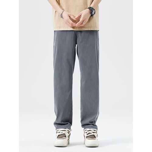 Jean Baggy Ultra Fin En Lyocell Pour Homme,Doux,Respirant,Droit,Fjelastique,Taille Décontractée,Bleu,Gris,Large,Été,