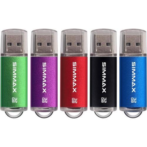 Clé USB 32 Go Lot de 5 Mémoire Stick USB 2.0 Flash Drive Pivotant Stockage Disque Pendrive par SIMMAX (32Go Vert Violet Rouge Noir Bleu)