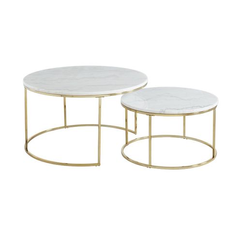 Tables Basses Gigognes Angela - Marbre Blanc Et Métal Doré