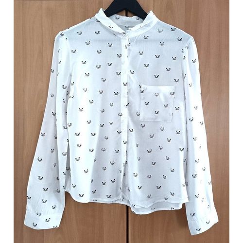 Chemisier Blanc A Tete De Panda. Coton. Taille 40