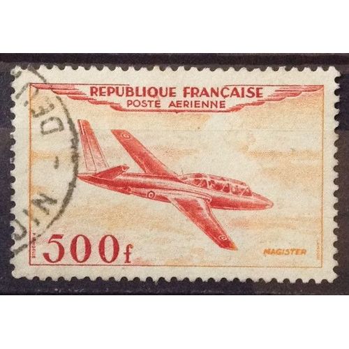 Fouga Magister 500f Jaune-Orange Et Rouge (Très Joli Aérienne N° 32) Obl - Cote 16,00 - France Année 1954 - Brn83 - N23634
