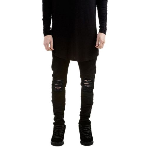 Jeans Skinny Déchirés Noirs Pour Hommes,Pantalons De Motard Rayés,Jeans De Jogging,Denim Swag,Hip Hop,Marque Célèbre,Designer,Fjl,