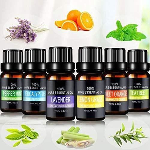 100% Huile Essentielle Pure, 6 X 10 Ml Naturelles Avec Lavande, Orange Douce, Arbre À Thé, Eucalyptus, Citronnelle, Menthe Poivrée 