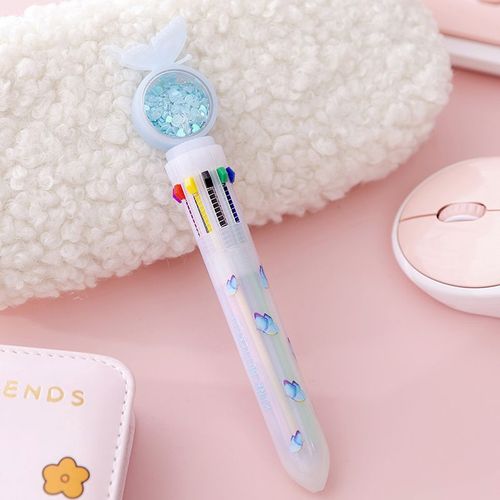 Stylo À Bille Multicolore À Paillettes De 10 Couleurs, 1 Pièce, Stylo À Boule Papillon Créatif, Fournitures D'écriture Pour Écolières Et Bureau, Cadeau
