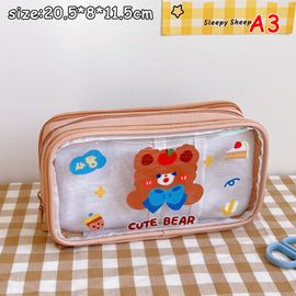 Étuis À Crayons Lapin Kawaii Pour Femmes, Grande Capacité Transparente, Japonais, Fournitures, Sac À Crayons, Jolie Pochette De Papeterie