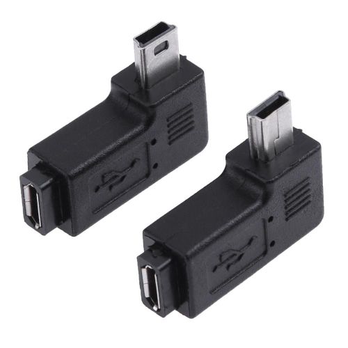 Mini adaptateur Micro USB femelle à droite, Mini USB mâle à 90 degrés vers gauche, 2 pièces