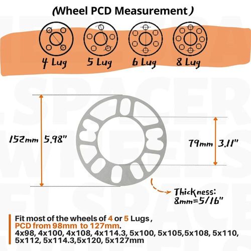 Entretoises De Roue Universelles Pour La Plupart Des 4,Ldp& 5,Ldppcd,98 À 127,Motif De Boulons,5x100,5x108,5x110,Moyeu,Grotte De Roue,Quantité (2),5mm,8mm,12mm - Type 2pcs 8mm 0.31inch
