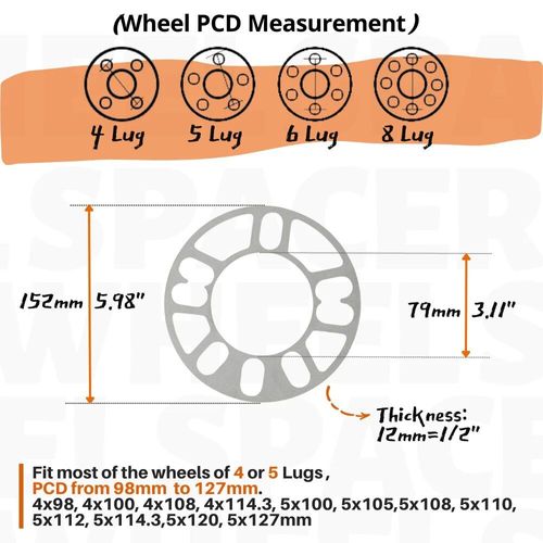 Entretoises De Roue Universelles Pour La Plupart Des 4,Ldp& 5,Ldppcd,98 À 127,Motif De Boulons,5x100,5x108,5x110,Moyeu,Grotte De Roue,Quantité (2),5mm,8mm,12mm - Type 2pcs 12mm 0.47inch
