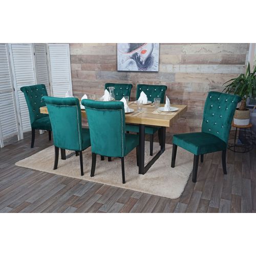 6x Chaise De Salle À Manger Hwc-D22, Chaise De Cuisine, Rivets Velours   Vert Foncé, Pieds Noirs