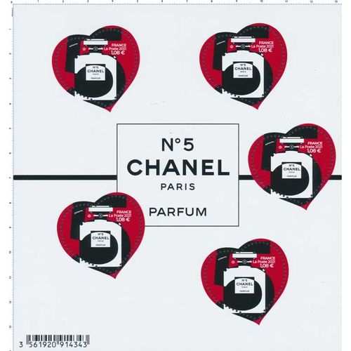 Bloc 5 Timbres C?Ur - Chanel - Lettre Verte