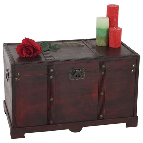 Coffre Bois De Décoration Malle Au Trésor Valence Aspect Antiquité, 39x67x38cm   Carré