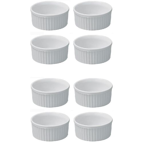 Lot De 8 Ramequins En Céramique (4 Grands - 9 X 4,5 Cm/4 Petits - 6,6 X 3,3 Cm) Blanc Hobby Cook