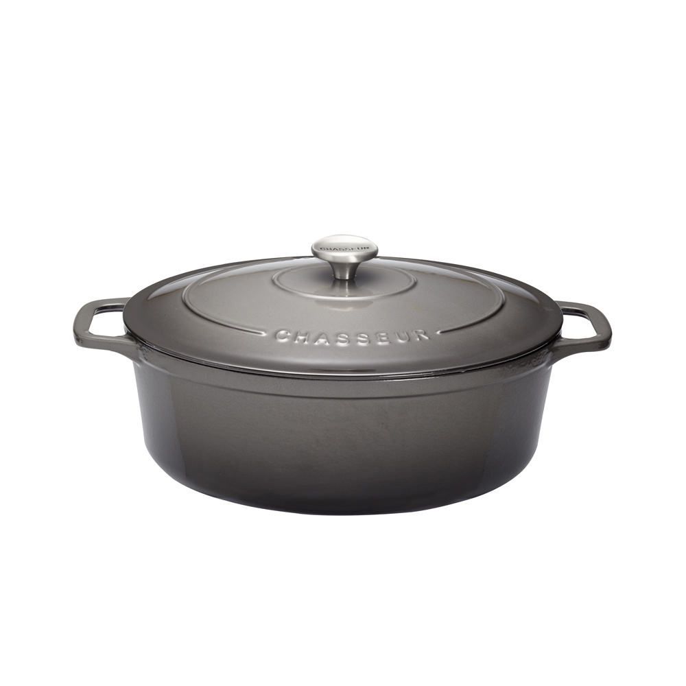 Cocotte Ovale 29 Cm Chasseur Gris Caviar Interieur Noir