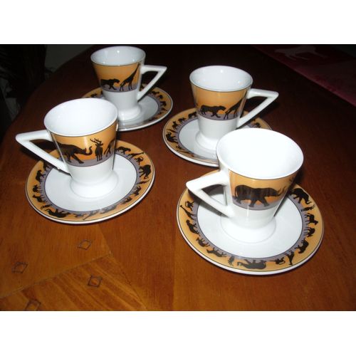 Service 4 Tasses Et Sous Tasses À Café Thème Savane Neuf