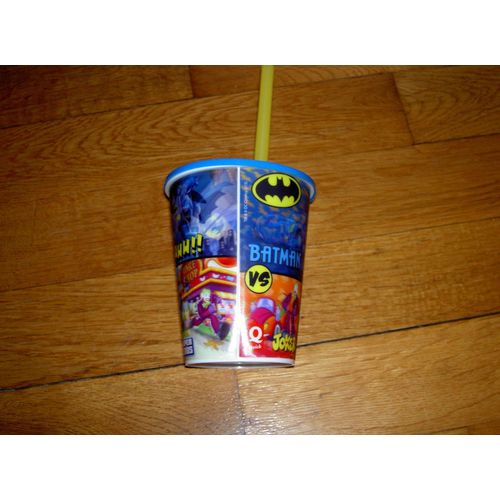 Verre À Paille Avec Couvercle En Plastique Rigide Bleu Et Jaune Motif Batman Contre Joker