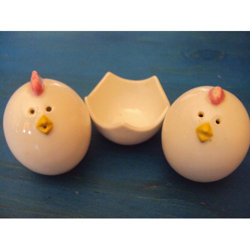 Service Sel Poivre Poule Coq Porcelaine